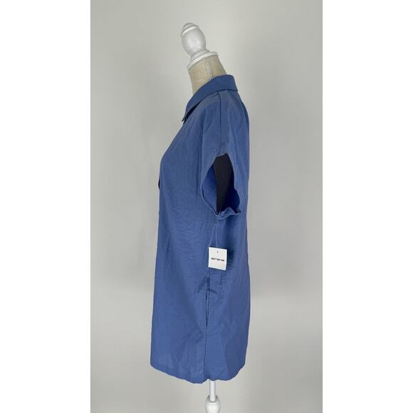 Better Be Womens Blue Button Up Short Sleeve Cotton Romper Collared Large NWT - Picture 2 of 13